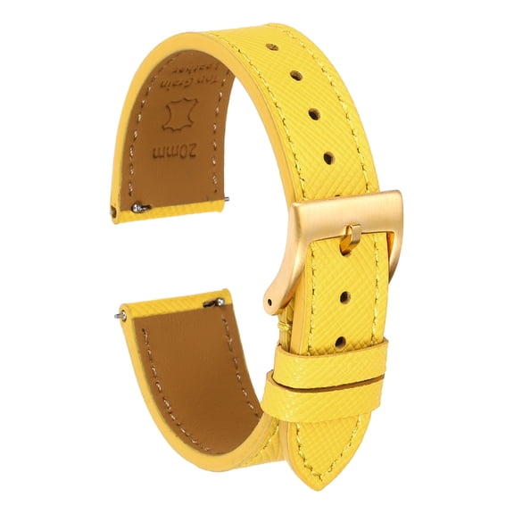 Uxcell Genuine Leather Watch Band 20mm Quick Release Replacement Watch Strap with Stainless Steel Gold Buckle for Men Women, Yellow