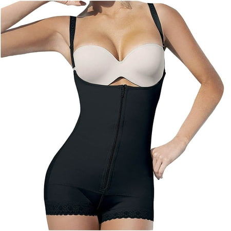 

YANHOO Women s Shapewear Sports Burning Body Shaper Bodysuit Zipper Open Chest Bodysuit Jumpsuit Camisole Top