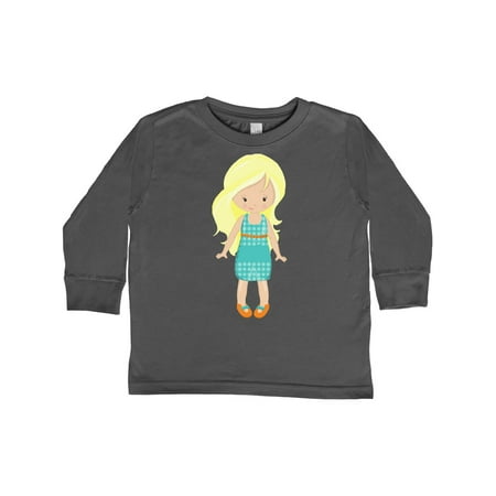 

Inktastic Fashion Girl Blonde Hair Blue Dress Orange Shoes Gift Toddler Toddler Girl Long Sleeve T-Shirt