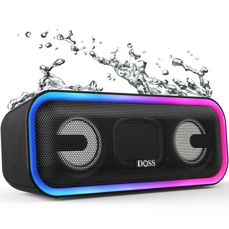 DOSS Touch Wireless Bluetooth Pairing Speaker with 24W HD Stereo Sound and Punchy Bass, IPX7 Seamless Design, 24H Playtime, Multi-Colors Lights, Speaker for Home,Outdoor-Black