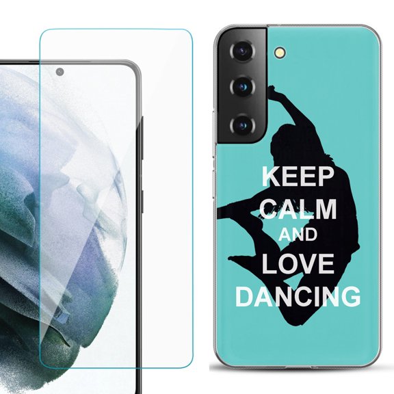 Slim-Fit TPU Fashion Phone Case for Samsung Galaxy S22 5G, with Tempered Glass Screen Protector, by OneToughShield ® - Keep Calm / Dancing