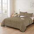 thumbnail image 2 of Twin Quilt Set 68''x86'', Vintage Brown Lightweight Bedspread Coverlet Set with 2 Pillow Shams, Farmhouse Retro Dark Solid Color Linen Texture Breathable All Season Quilt Bedding for Dorm/Bedroom, 2 of 9
