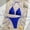Blue, variant on Women's Classic Solid Triangle Halter Bikini Set, 2 Piece Bathing Suit with Built-in Support Bra, Slim Fit Swimwear for Summer Travel Black M