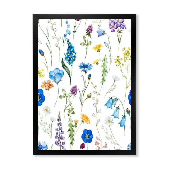 Designart 'Blue Wildflowers With Leaves I' Traditional Framed Art Print