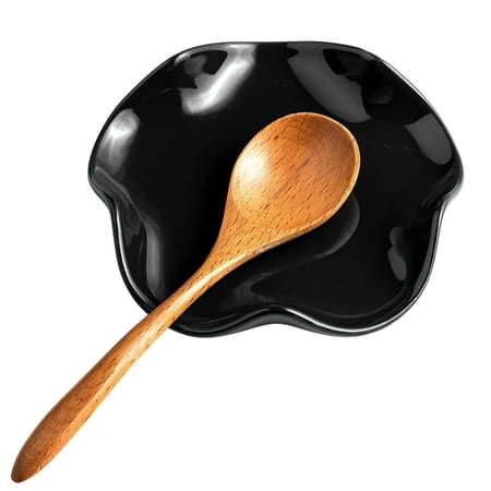Spoon Rest,Ceramics Spoon Holder for Stove Heat Resistant Cooking Utensils Rest Spoon Holder for Kitchen counter (Black)
