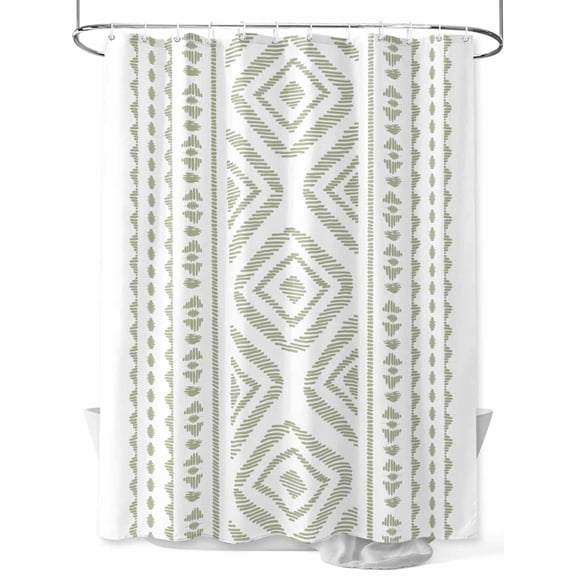 Fsddascl Boho Sage Green Geometric Shower Curtain Set - Small 36" x 72" Washable Bathtub Curtain with 12 Hooks, Vintage Southwestern Stripes Waterproof Fabric Stall Shower Curtains for Bathroom
