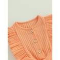 thumbnail image 5 of Kids Girls Playsuit Crew Neck Ruffles Sleeveless Solid Color Rib Knit Jumpsuits Summer Casual Clothes Bodysuits Romper with Belt, 5 of 8
