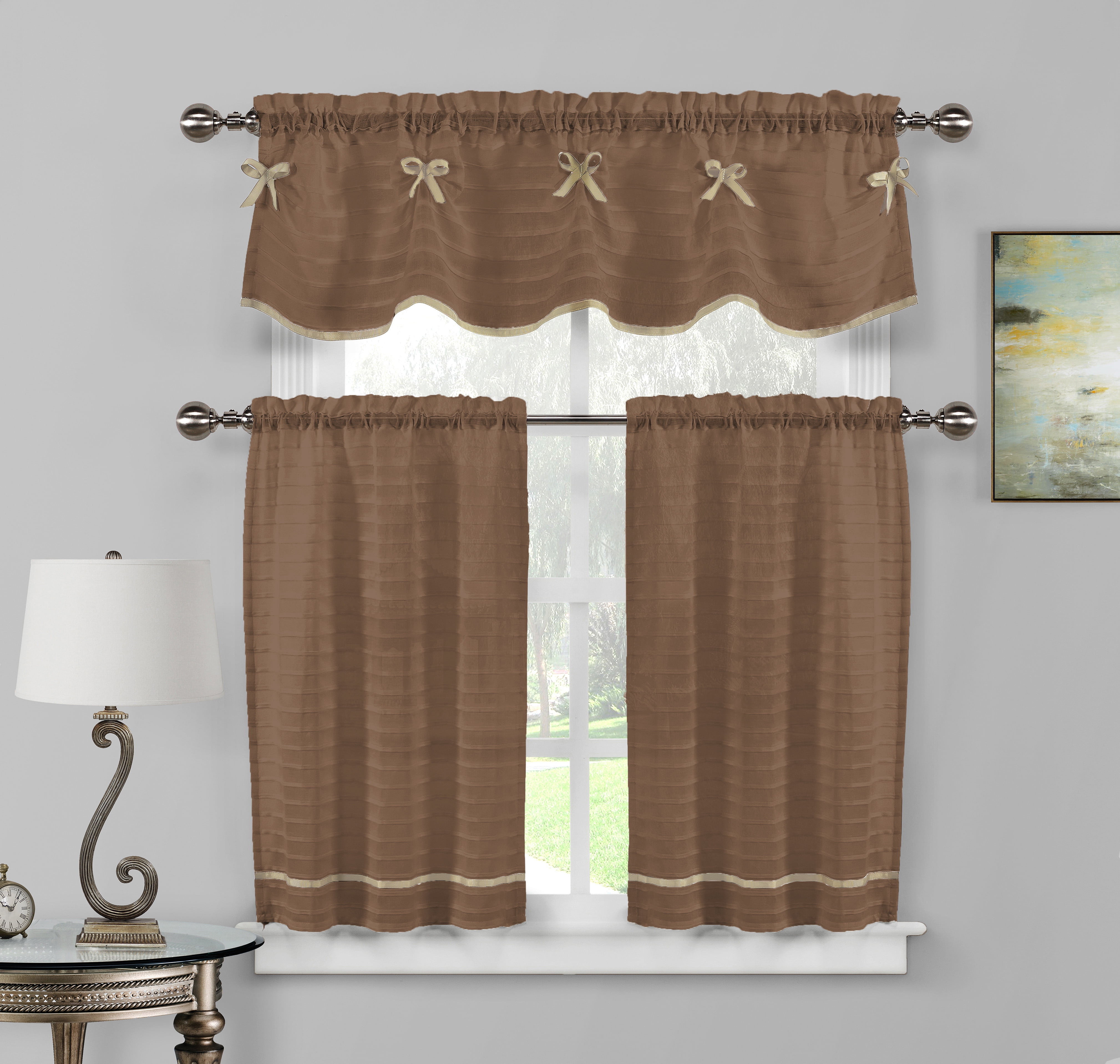 Carlee Solid Kitchen Curtain & Tier Set - Walmart.com