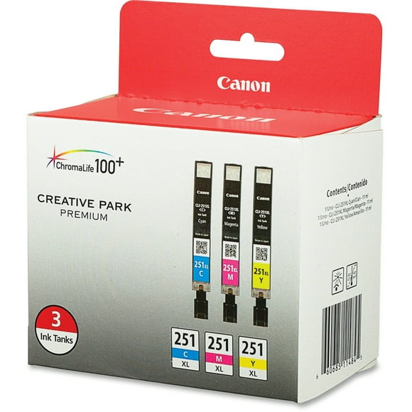 Canon 6449B009 (CLI-251XL) ChromaLife100+ High-Yield Ink, Cyan/Magenta/Yellow, 3/PK