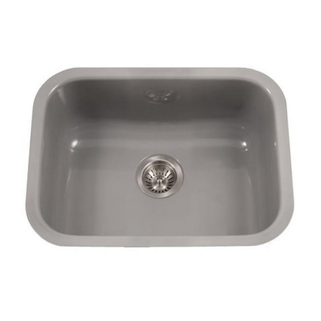 Houzer PCS-2500 SL Porcela Series Porcelain Enamel Steel Undermount Single Bowl Kitchen Sink- Slate