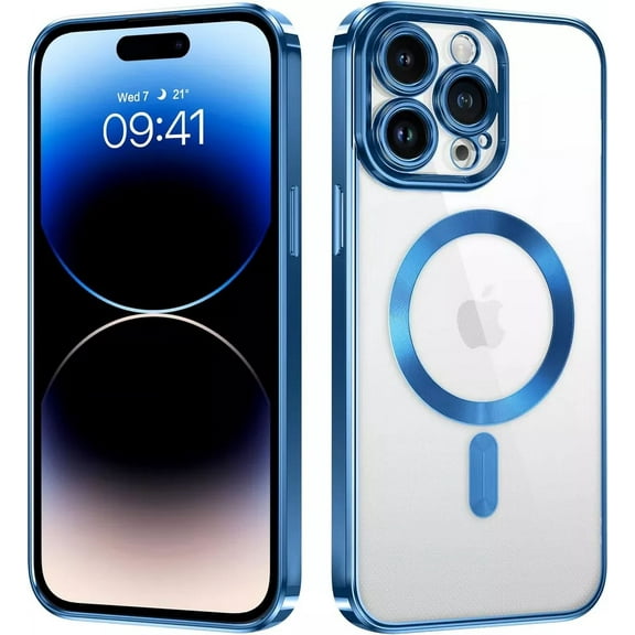 For Apple iPhone 16 Pro Magnetic Case with HaloLock Shockproof Protective Electroplating Clear Cover - Blue