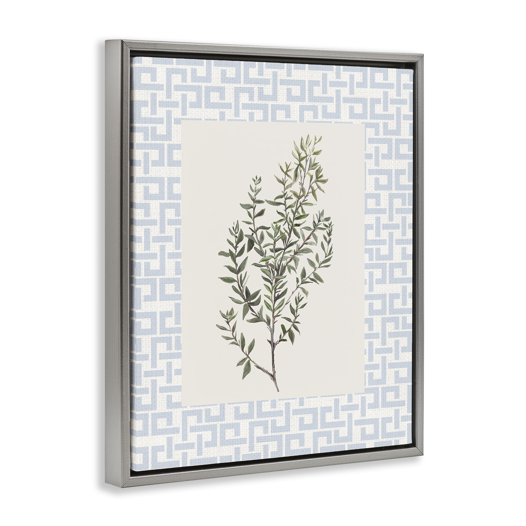 Stupell Industries Leafy Herb on Geometric Gray Framed Floater Canvas Wall Art, design by Diannart