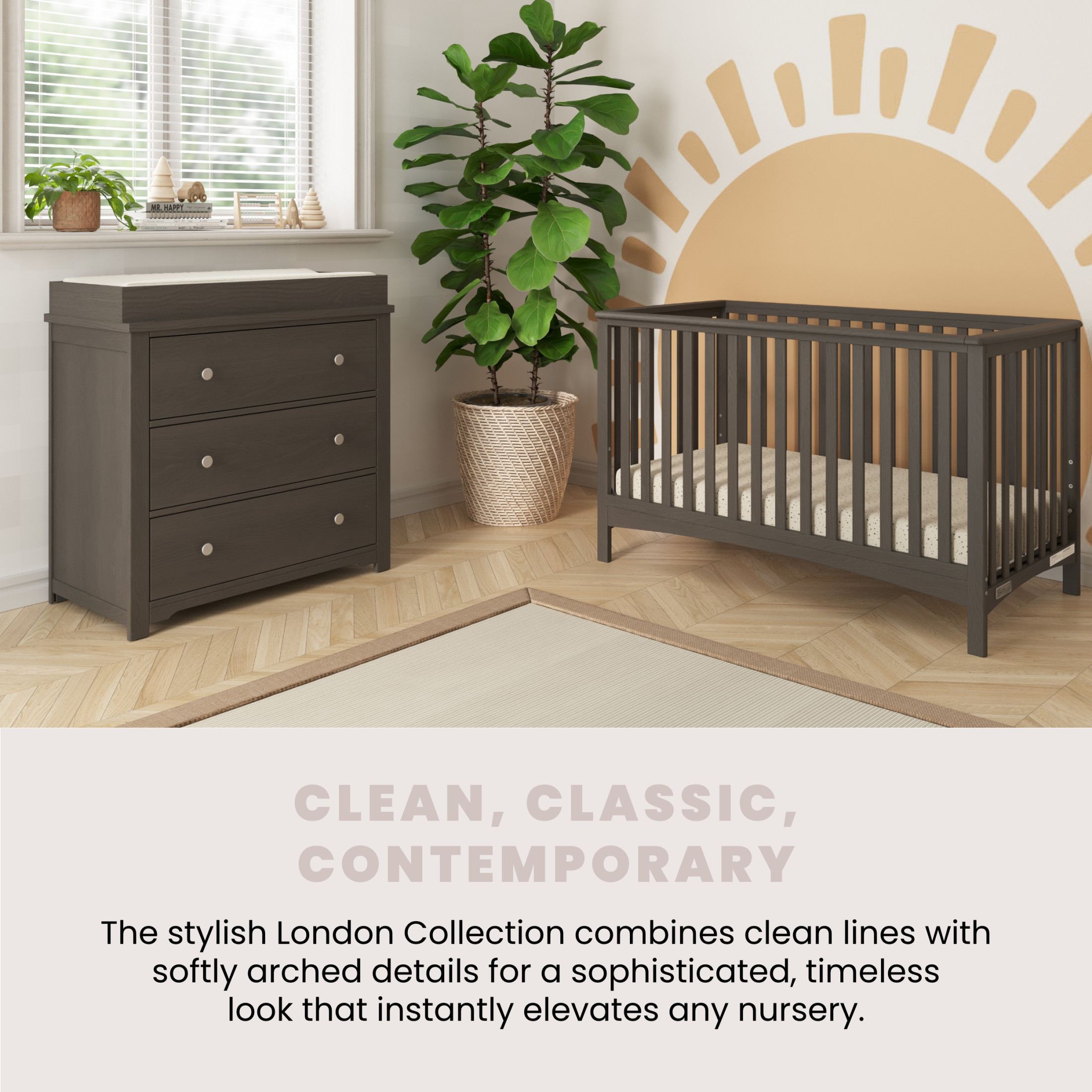 London 4-in-1 Convertible Baby Crib in Dapper Gray by Forever Eclectic™