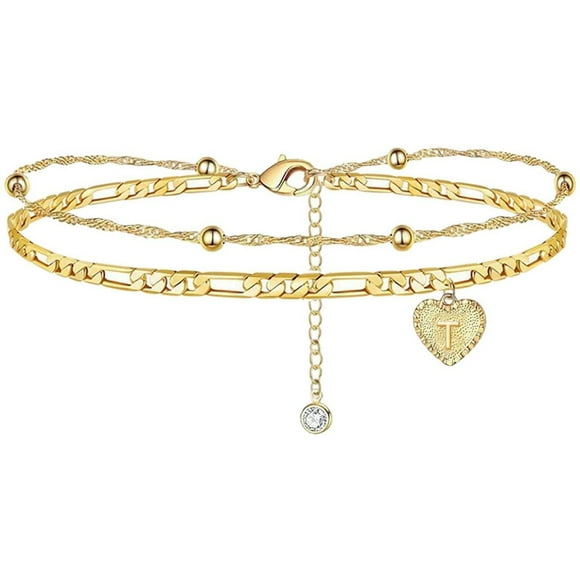 Heart Initial Beach Bracelets For Women 26 Letters Double Layer Anklet Anklet Bracelets Beach Jewelry