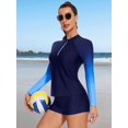 thumbnail image 7 of Charmo Women Two Piece Rash Guard Long Sleeve Zipper Swimsuits UV UPF 50+ Swim Shirt Bathing Suit with Boyshort Bottom, 7 of 7