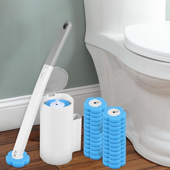 pluokvzr Toilet Cleaning Kit Wall Mounted Toilet Brush with Extended Handle Cleaning Set Replacement Head 360° Deep Cleaning Toilet Brush Comfortable Grip Toilet Brush Suitable for Bathrooms