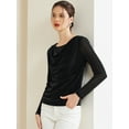 thumbnail image 3 of DARING DIVA Women's Ruched Cowl Neck Long Sleeves Glitter Tops S Black, 3 of 6