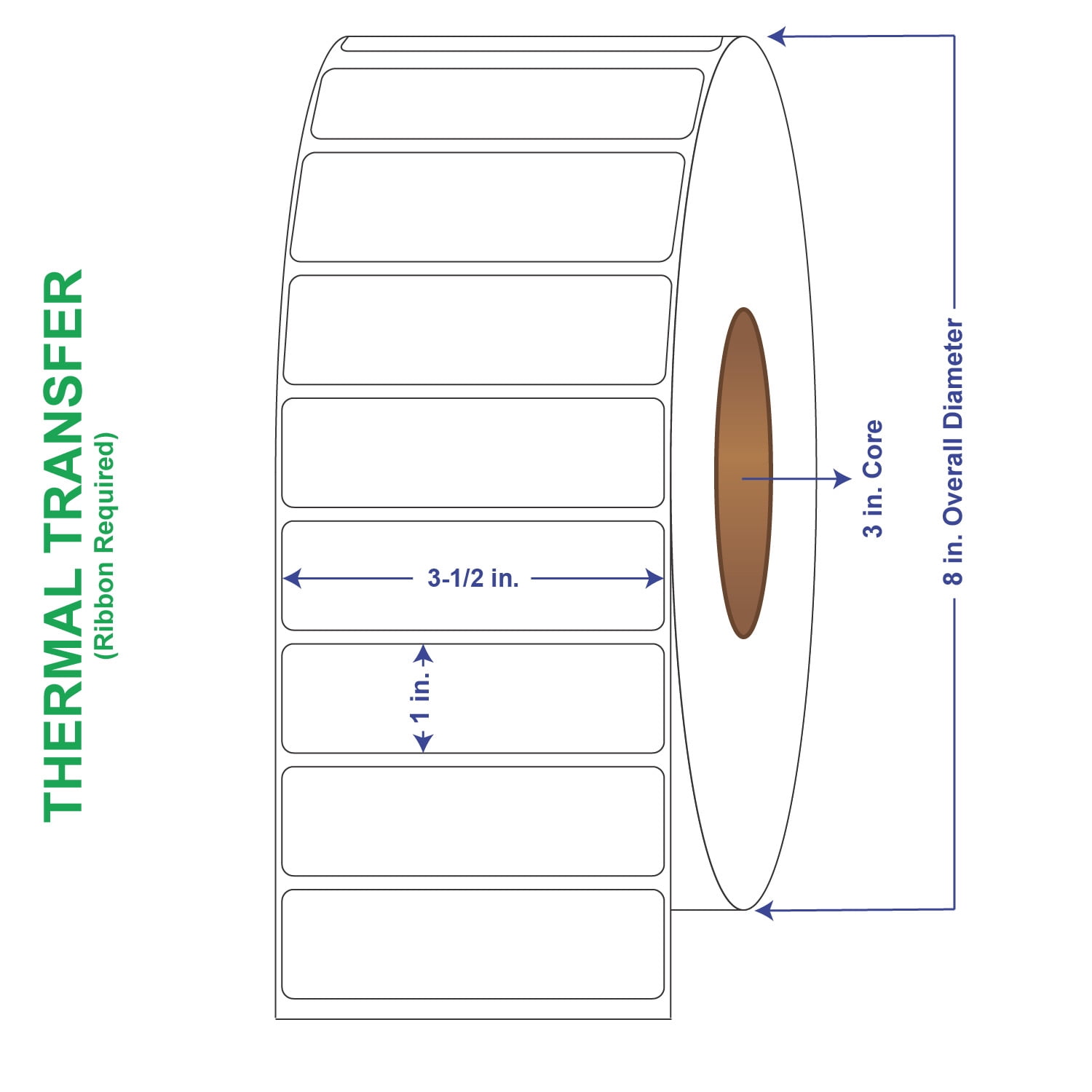 Prinko 3"x1" Thermal Transfer Labels (3" Core) - 5500 Labels Per Roll, 4 Rolls Total 5 thumbnail image