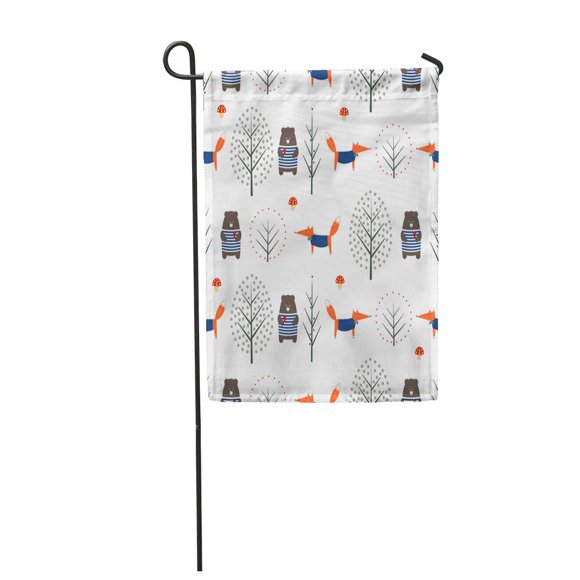 POGLIP Fox Bear Autumn Trees and Mushroom on Cute Scandinavian Nature Garden Flag Decorative Flag House Banner 12x18 inch