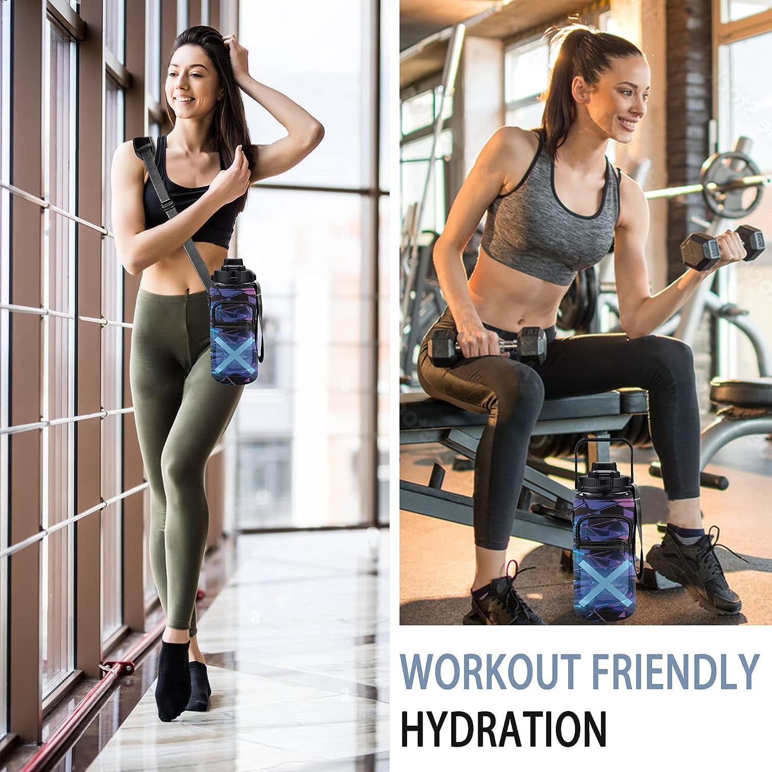 Half Gallon Water Bottle with Sleeve 1/2 Gallon Water Bottle 64 Oz Water Bottle with Time Marker, Motivational Water Bottle Half Gallon Water Bottle with Straw for Women Gym Yoga Pregnance