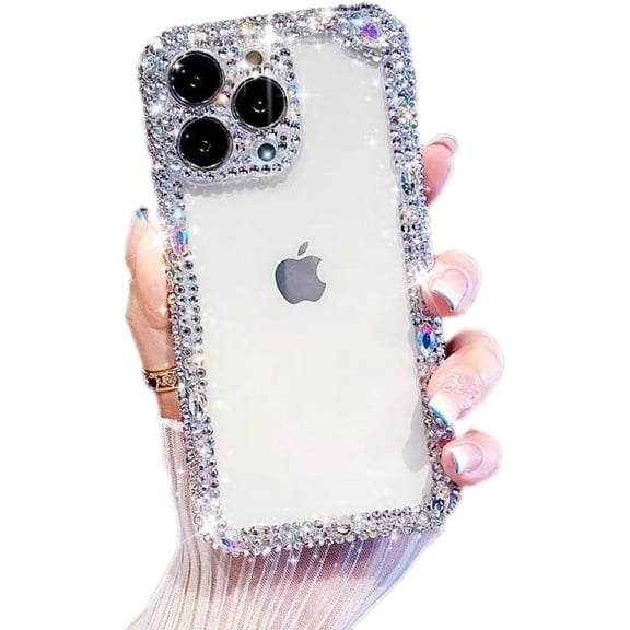 for iPhone 15 Pro Max Clear Glitter Case,Cute Luxury Bling Sparkly Diamond Rhinestone Camera Protection Soft TPU Bumper Shockproof Women Slim Phone Case Cover for iPhone 15 Pro Max 6.7"