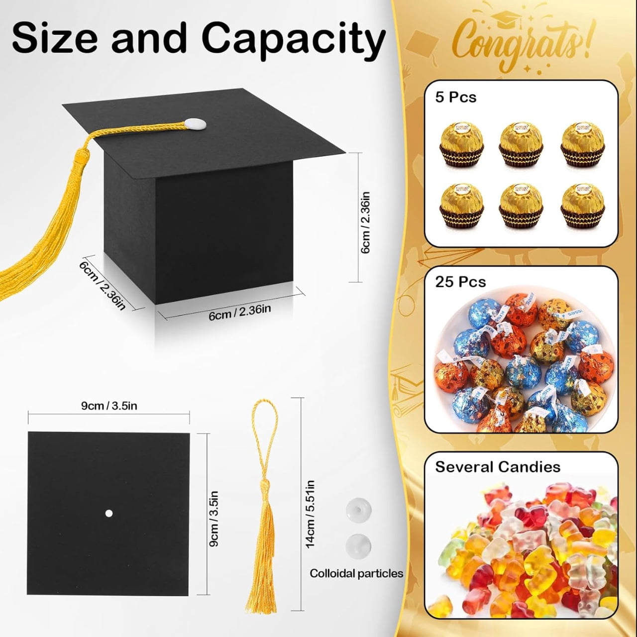Graduation Decorations - 50PCS Candy Box DIY Grad Cap Box for Grad Party Favors Graduation Candy Box Graduation Party Gift Boxes Graduation Decorations