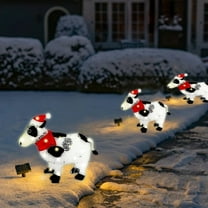 Upgrade Light up Animals Patio Christmas Penguin, Deer, Cow And Dog Decorations Sturdy Outdoor Lawn Ornament Christmas Decorations with Color Lights Rooster Garden Stakes for Ground Lawn