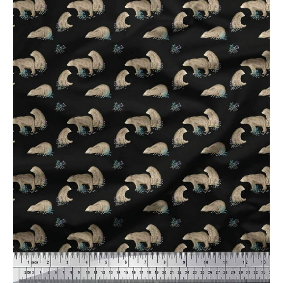 Soimoi Black Cotton Duck Fabric Bear Animal Printed Fabric 1 Yard 42 Inch Wide