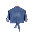 thumbnail image 6 of Zynoxe Womens Denim Jackets Casual Long Sleeve Button Down Tie Front Plus Size Denim Shirts Summer Cropped Jean Jackets with Pockets Blue S, 6 of 6