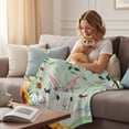 thumbnail image 4 of Easter Cartoon Rabbits Throw Flannel Blanket Spring Flowers Leaf Branches Green Super Soft Cozy Bed Blanket, Lightweight Plush Fuzzy Bed Throw for Bedroom Sofa Couch Living Room 40x50In,, 4 of 9