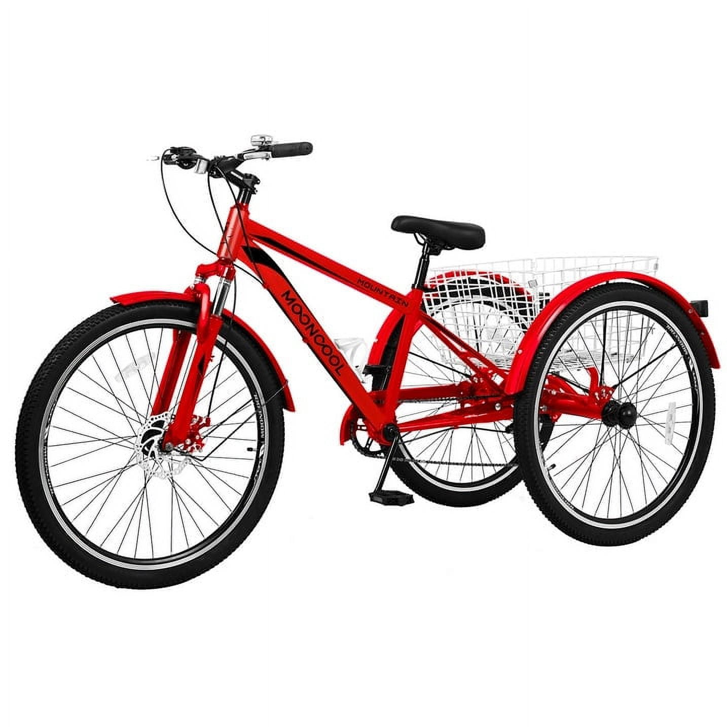 ABORON 24/26/27.5 Inch Adult Mountain Tricycle, 7 Speed Three Wheel MTB, Adults Trikes Cruiser Bikes with Shopping Basket & Accessories, Exercise Men's Women's Tricycles