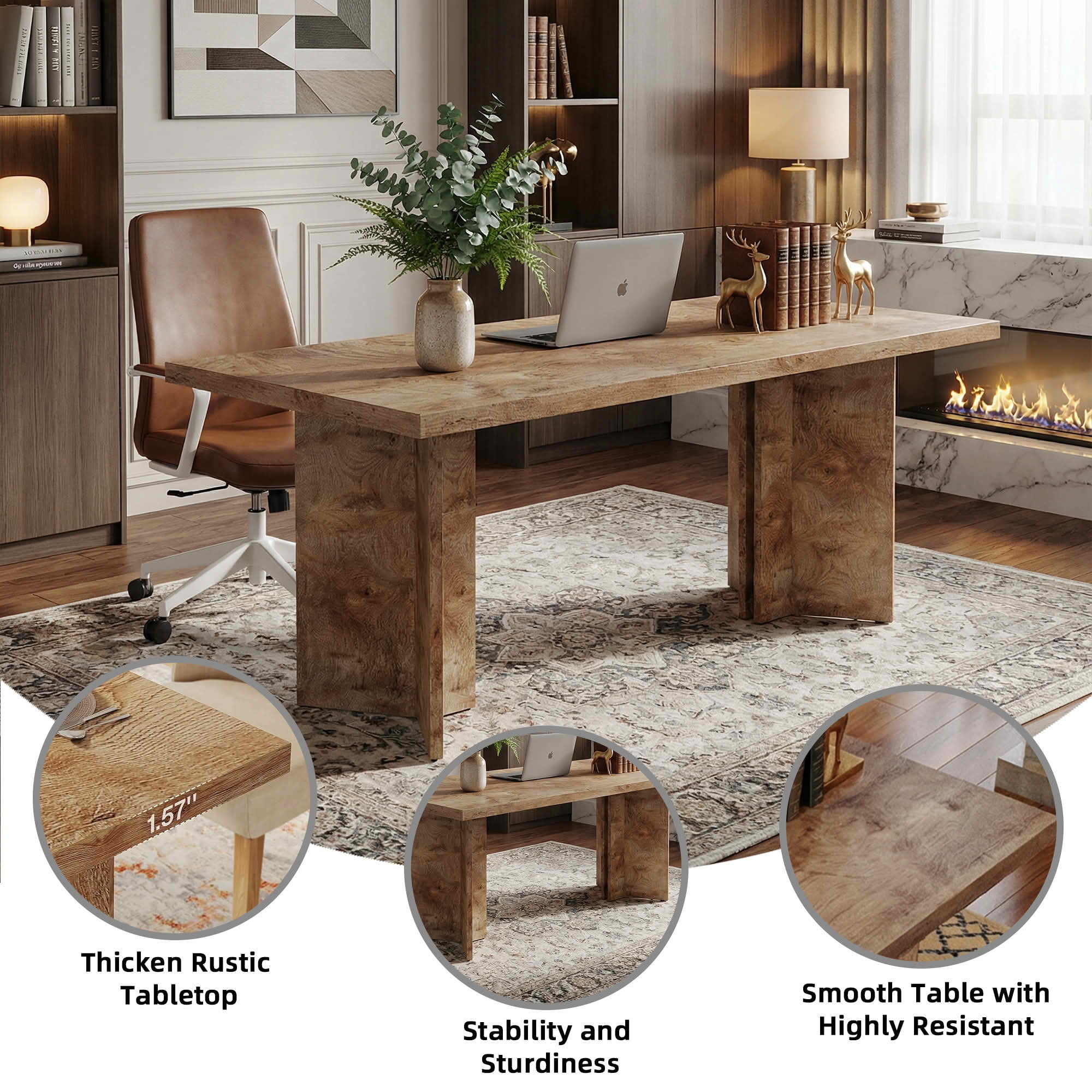 MAYEERTY 63 Inch Rectangular Farmhouse Dining Table, Vintage Walnut Wood Kitchen Dinner Table for 4 to 6 People, 300 LBS Heavy Duty E1 Chipboard Work Desk