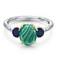 thumbnail image 3 of Gem Stone King 10K Two Tone Gold Green Malachite and Blue Sapphire Engagement Ring for Women | 3.20 Cttw | Oval 9X7MM | Gemstone Birthstone | Size 9, 3 of 6