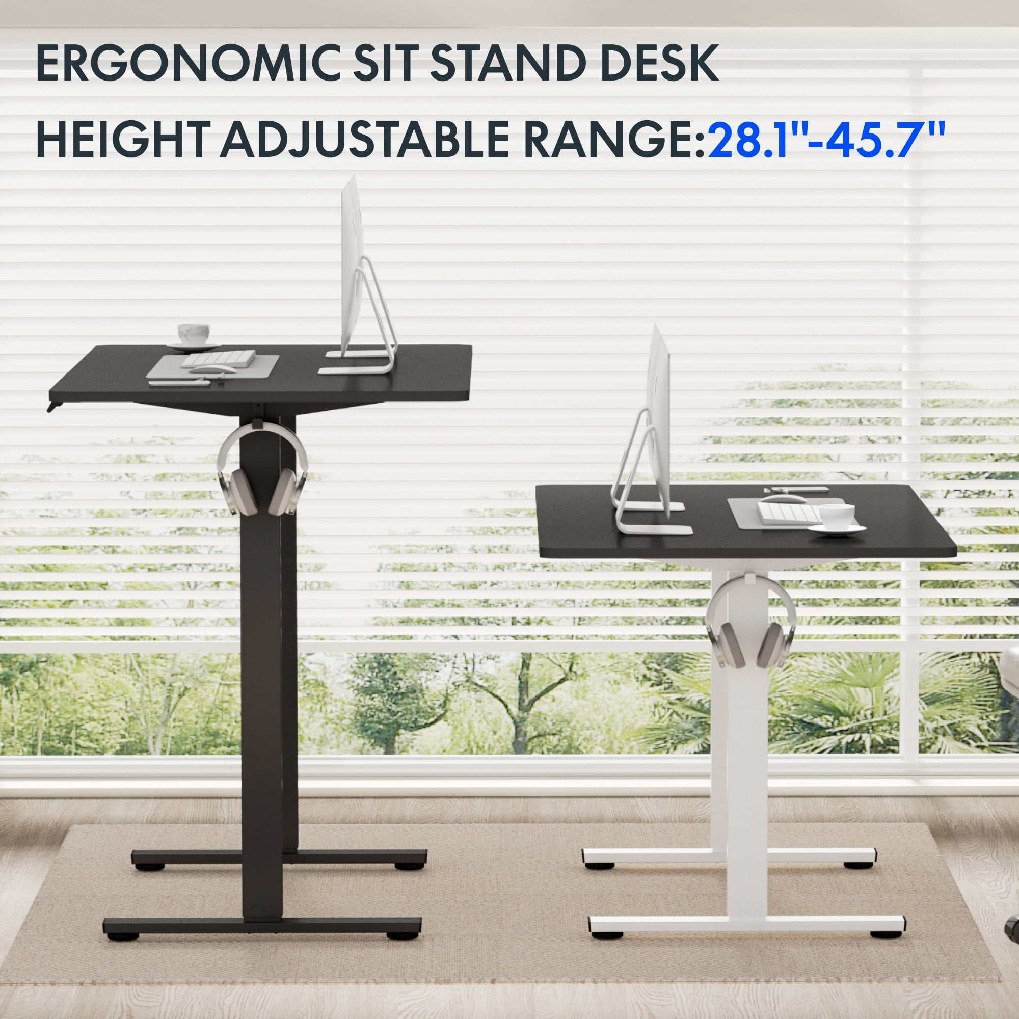 FitStand 40"x24" Height Adjustable Electric Standing Desk with 1" Thick Desktop, 4 Memory Presets & Dual Hooks, Ergonomic 2-Stage Home Office Computer Desk, White & Mahogany