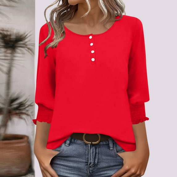 FDGIU Women's Floral Casual Tunic - Crew Neck 3/4 Sleeve Loose Fit Blouse