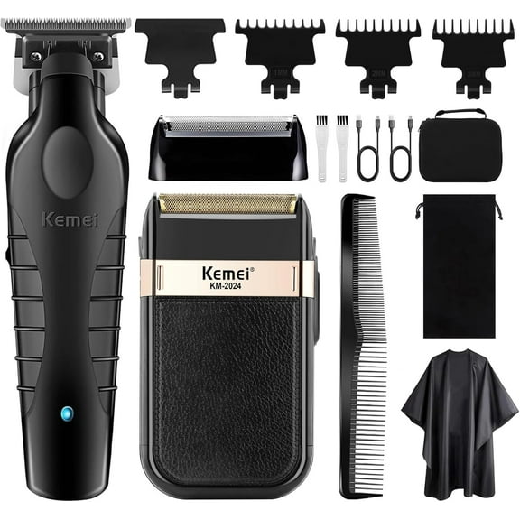 KEMEI Professional Hair Clippers and Foil Shavers Set, Electric Hair Clippers for Men, Cordless Men's Electric Shavers, T Blade Zero Gapped Hair Trimmer, Rechargeable Detailer Trimmer Electric Razor