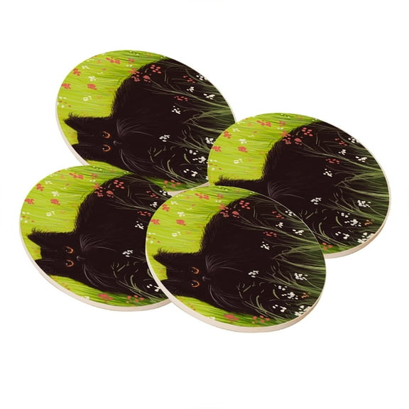 KuzmarK Sandstone Drink Coaster (set of 4) - Black Persian Cat Art by Denise Every