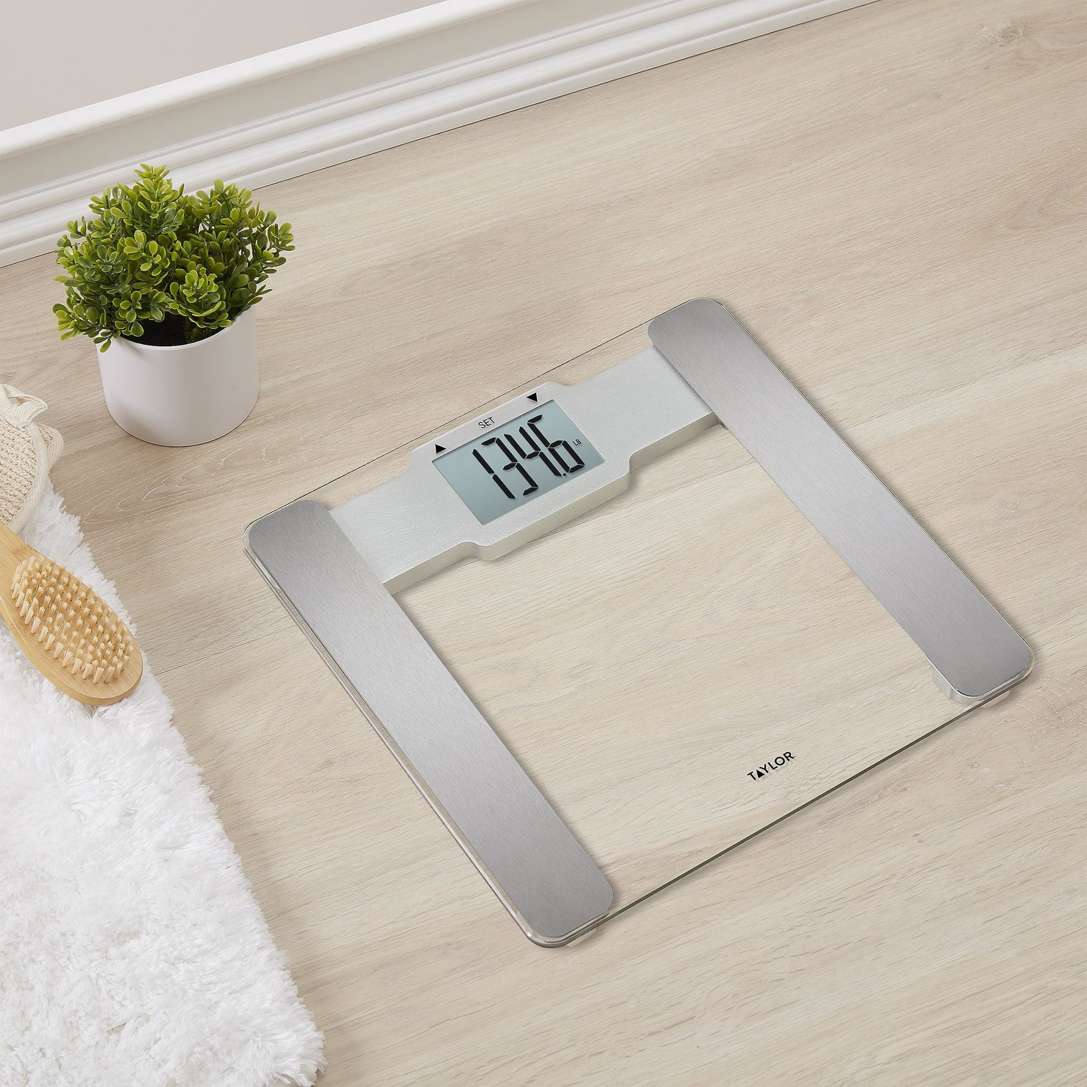 Taylor Digital Body Composition Bathroom Scale – 11.8" Tempered Glass Platform, 400 lb Capacity Weight Monitor with Athlete Mode, 6 User Recognition & Body Analysis Features (Clear)