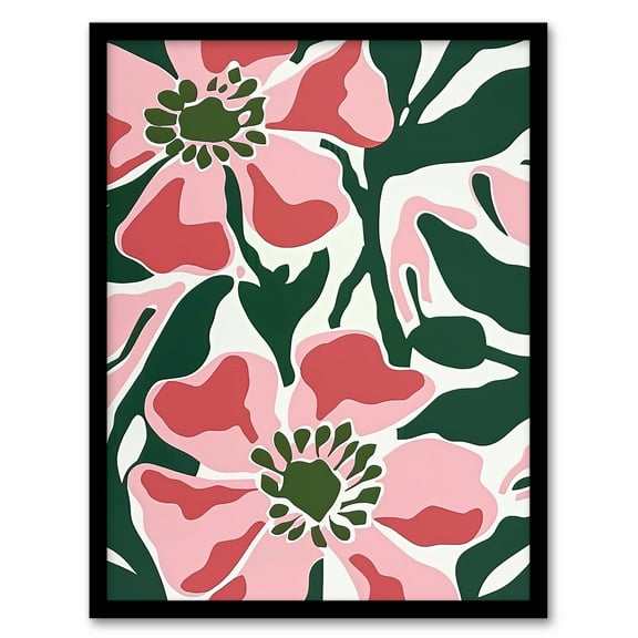 Artery8 Flower Blooms Pink Green Bright Abstract Painting For Living Room Art Print Framed Poster Wall Decor 12x16 inch