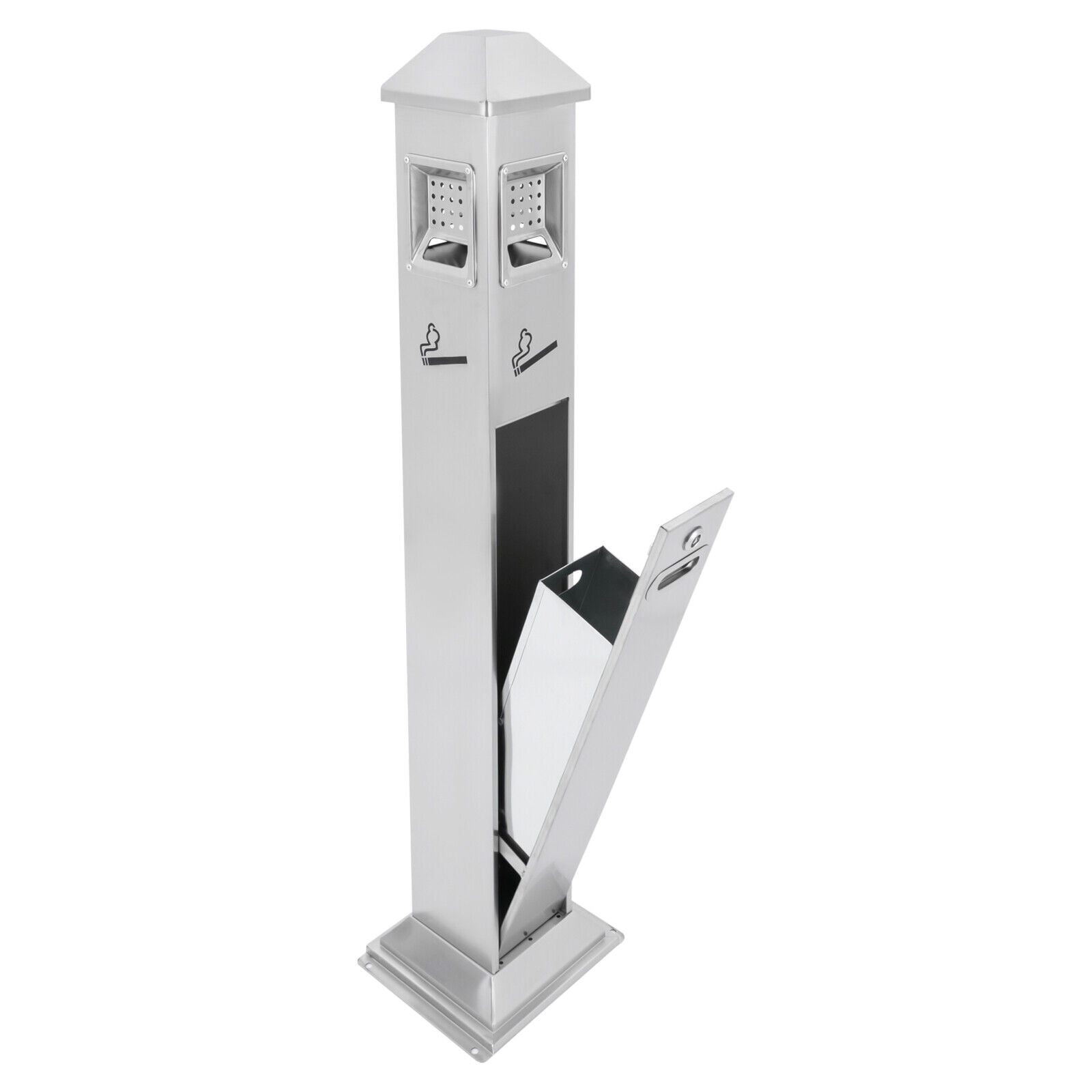 Miumaeov Metal Vertical Trash Bin Cigarette Butts Collector with Inner Barrel Outdoor/ Indoor Trash Can Container Silver