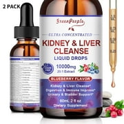 (2 Pack) 27-in-1 Kidney & Liver Support Liquid Drops - 20:1 Cranberry Extract, Blueberry Flavor - Non-GMO(4 Fl oz)