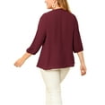thumbnail image 3 of Unique Bargains Women's Plus Chiffon Top Round Neck Ruffle Work Blouse 2X Wine Red, 3 of 7