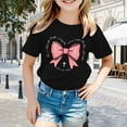 thumbnail image 2 of Gbsyewxs Girls Tshirts Crew Neck Short Sleeve Bow Print Fashion Summer Shirts For Kids Black Size 6-7 Years, 2 of 4