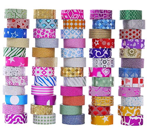 Multicolor Washi Lace Pattern Glitter Self-adhesive Lace Tape Sticker for DIY Crafts and Decoration Set of 7