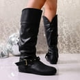 thumbnail image 4 of KEGIRLOM Women's Fashionable Casual Winter Solid Color Round Toe Flat Mid-Calf Boots Black Size 7.5, 4 of 9