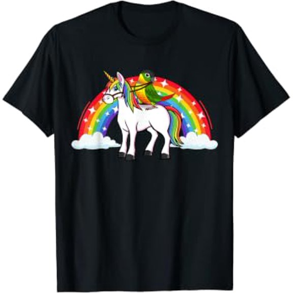 Parrot Unicorn Rainbow I Yellow Sided Green Cheek Conure Graphic T-Shirt, Size S-5XL