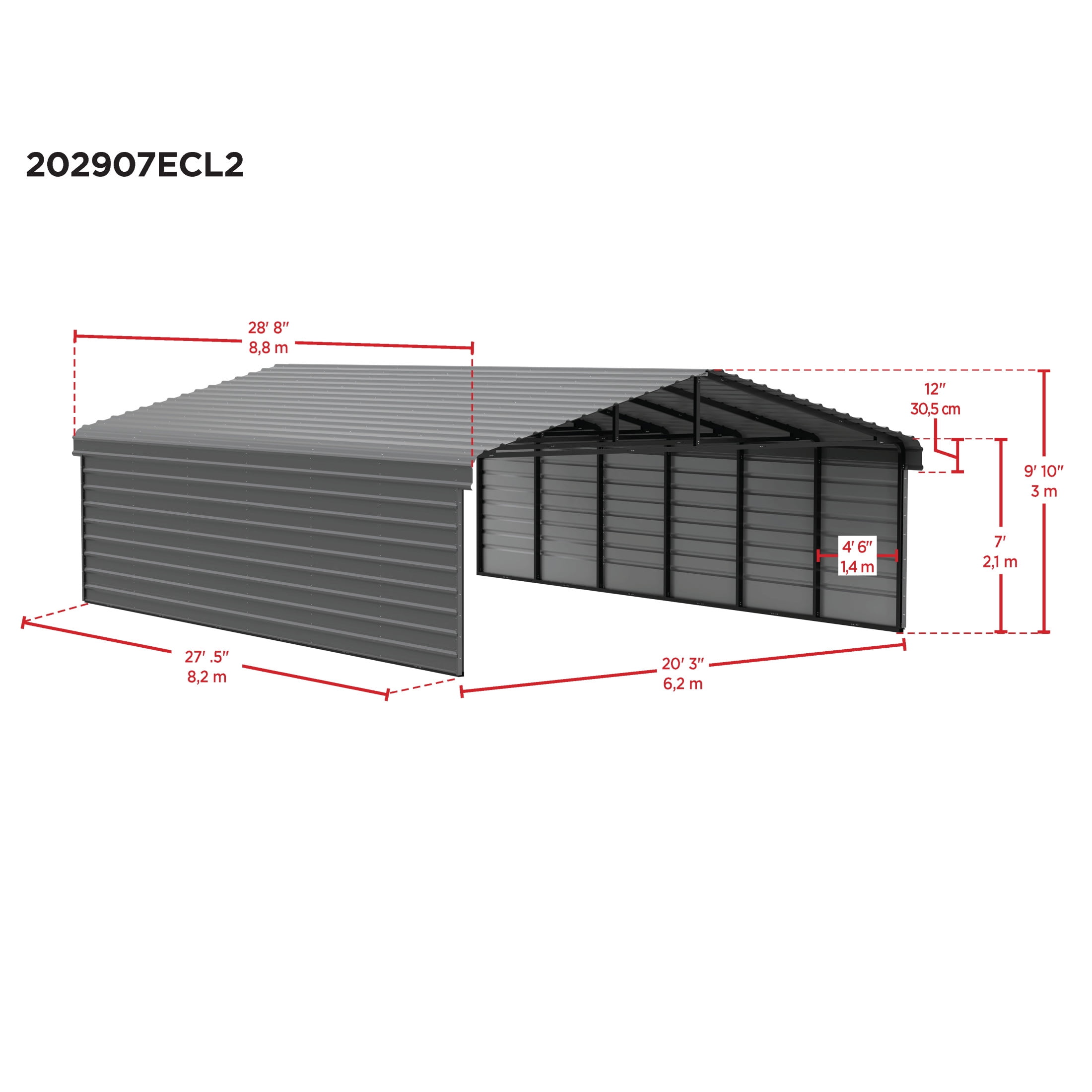 Arrow 20 x 29 x 7 ft Eggshell Steel Carport With 2 Side Wall Kit