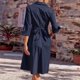 thumbnail image 5 of Vestido con cuello en V y solapa para mujer vestido midi de línea A de color liso vestido de viaje con dobladillo grande, 5 of 7
