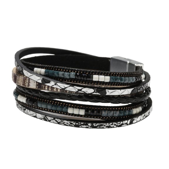 HUANLEDASH Bohemia Multi-layer Women Bracelet Faux Leather Ethnic Boho Style Handmade Girls Cuff Bracelet Fashion Jewelry