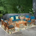 thumbnail image 2 of GDF Studio Navan Outdoor Acacia Wood 6 Seater Chat Set with Cushions, Brown and Dark Teal, 2 of 13